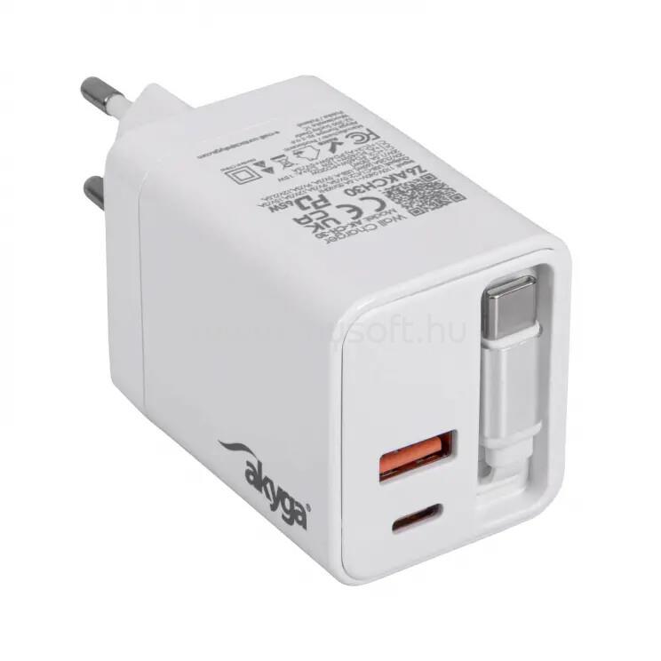 AKYGA AK-CH-30 USB-A Töltő + 2x USB-C PD 5-20V / max. 3.25A 65W Quick Charge 3.0