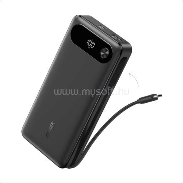 ANKER 20000mAh, 65W powerbank 1xUSB-C, 1xUSB-A, Beépített USB-C töltő kábel (fekete)