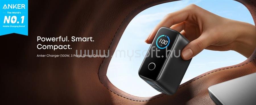 ANKER 2xUSB-C, USB-A hálózati töltő kijelzővel 100W (sötétszürke)
