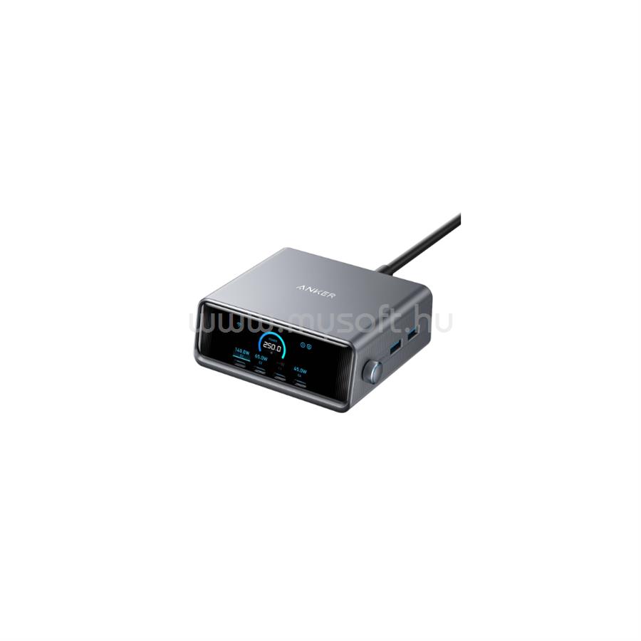 ANKER A2345341 hálózati töltő, Prime Charger GaNPrime, 6 portos, 250W, 4xUSB-C, 2xUSB-A, EU (fekete)