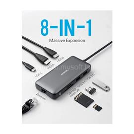 ANKER A83800A USB HUB, PowerExpend 8-in-1, USB-C Media Hub, 2xHDMI, 2xUSB3.0, Ethernet, SD/microSD kártyaolvasóval A83800A small