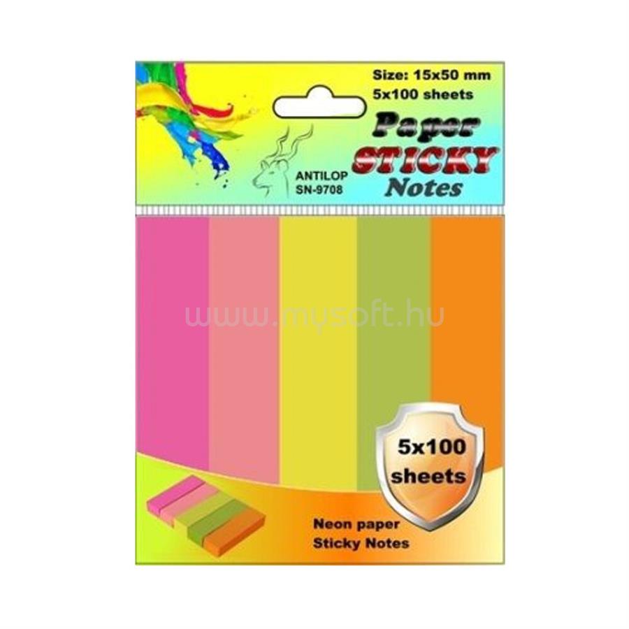 ANTILOP Jelölőcímke 15x50mm, 5x100lap papír, neon színek Antilop