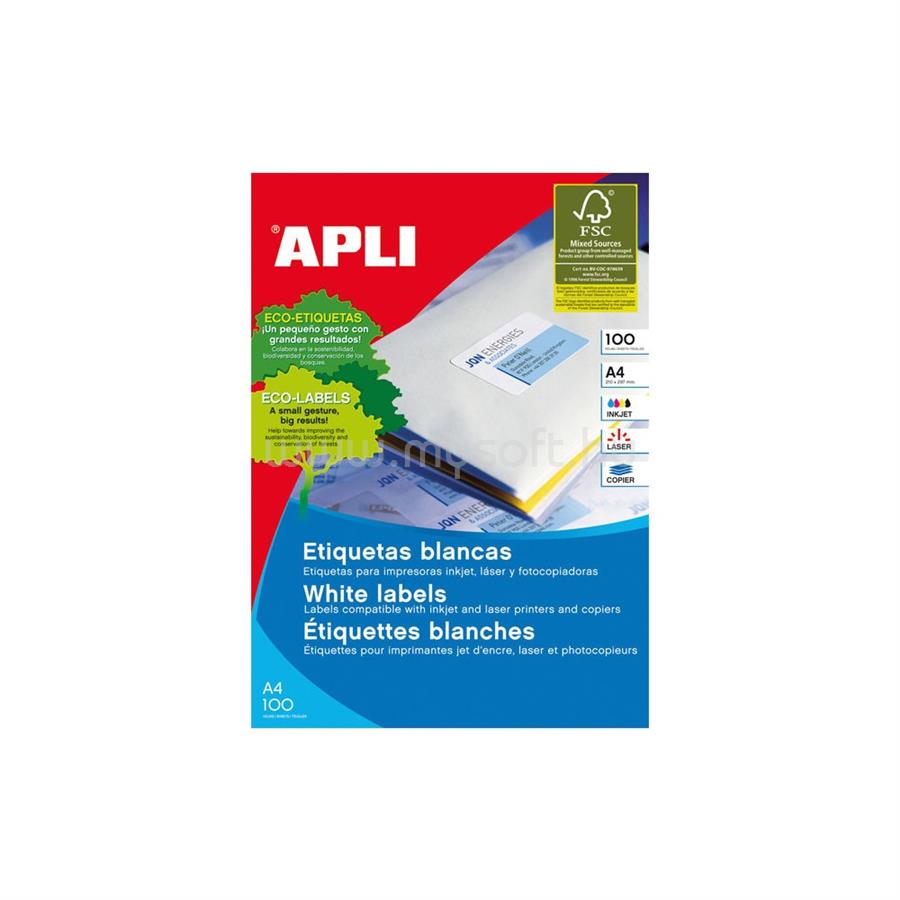 APLI Etikett címke, 63,5 x 38,1 mm, kerekített sarkú, univerzális, 21 címke/ív, 100 ív/doboz APLI