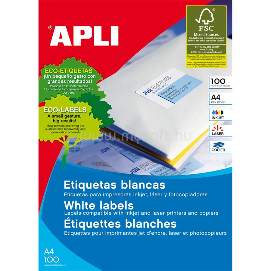 APLI Etikett címke, 99,1 x 139 mm, kerekített sarkú, univerzális, 4 címke/ív, 100 ív/doboz APLI