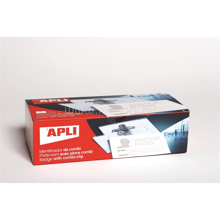 APLI Névkitűző, 90 x 56 mm, tűvel és csíptetővel,  25 db/csomag, APLI