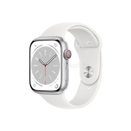 APPLE Watch S8 Cellular (45mm) ezüst alumínium tok, fehér sportszíjas okosóra MP4J3CM/A small