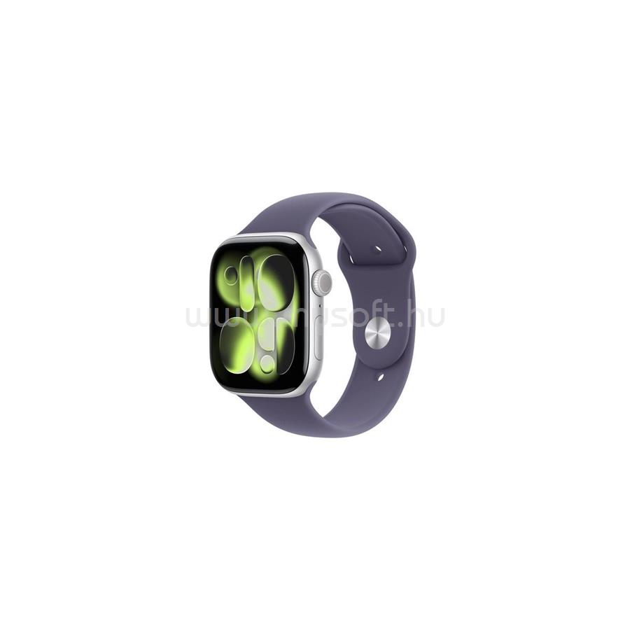 APPLE Watch Series 11 GPS (42mm) ezüst alumíniumtok, ködös lila sportszíj (S/M)