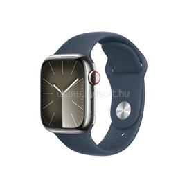 APPLE Watch Series 9 GPS + Cellular (41mm) ezüst rozsdamentes acél tok, viharkék sportszíj (S/M) okosóra MRJ23QF/A small