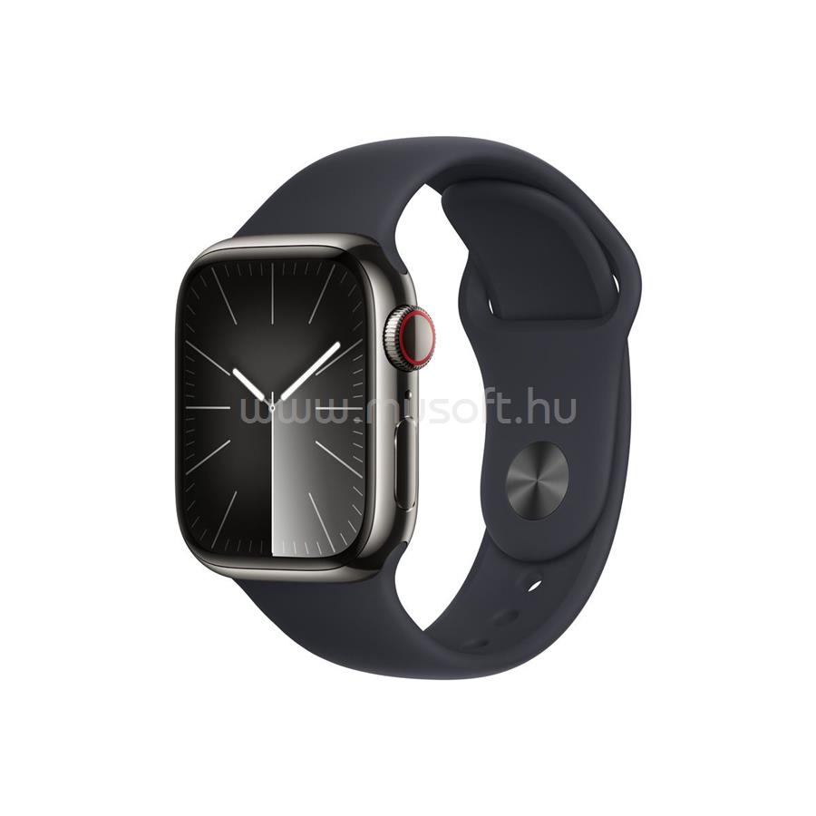 APPLE Watch Series 9 GPS + Cellular (41mm) grafit rozsdamentes acél tok, éjfekete sportszíj (S/M) okosóra