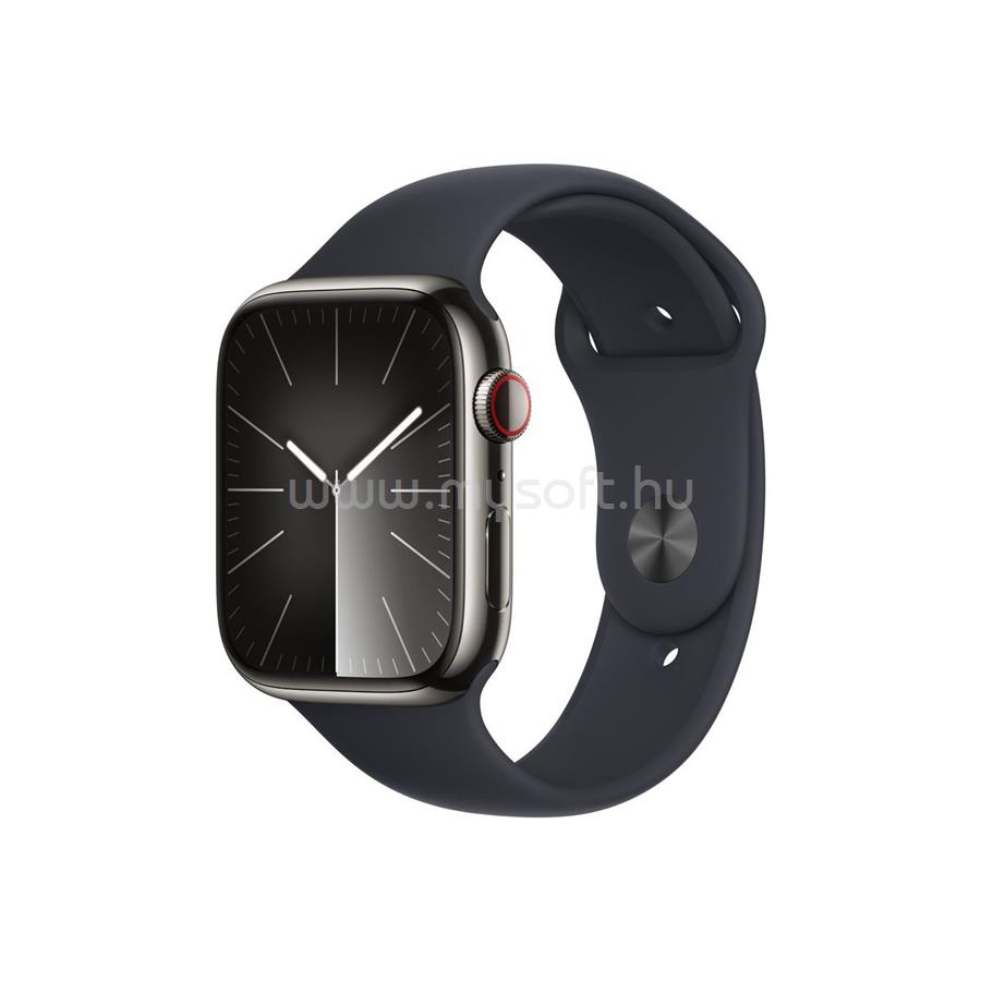 APPLE Watch Series 9 GPS + Cellular (45mm) grafit rozsdamentes acél tok, éjfekete sportszíj (S/M) okosóra
