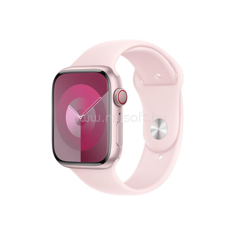 APPLE Watch Series 9 GPS + Cellular (45mm) rózsaszín alumínium tok, világos rózsaszín sportszíj (S/M) okosóra