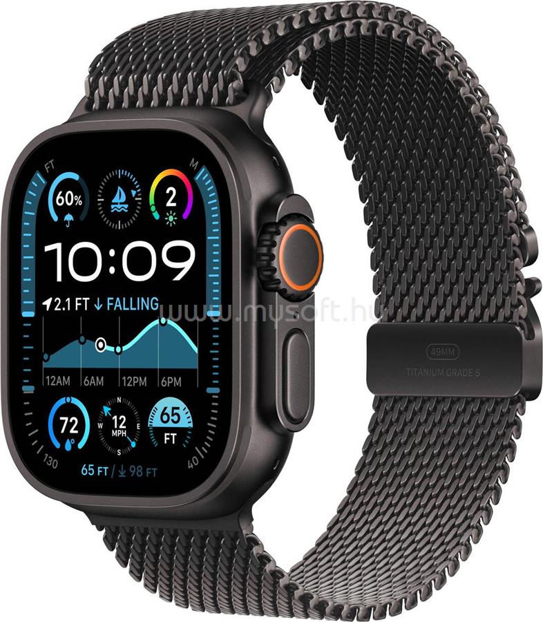 APPLE Watch Ultra 2 GPS + Cellular (49mm) fekete titánium tok, fekete titánium milánói pánt (M)