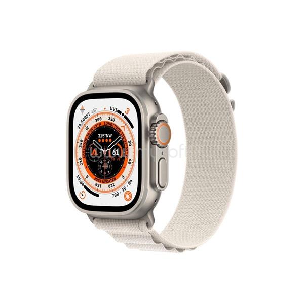 APPLE Watch Ultra Cellular (49mm) ezüst titánium tok, fehér alpesi pánt (M) okosóra