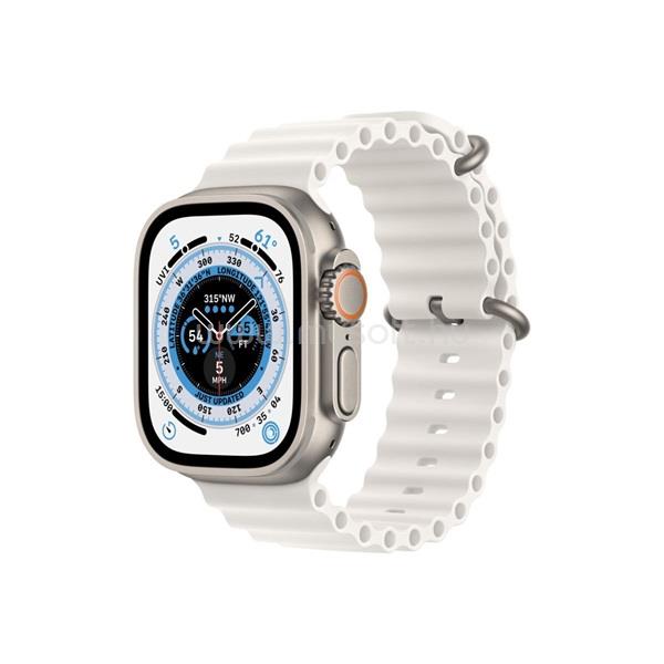 APPLE Watch Ultra Cellular (49mm) ezüst titánium tok, fehér óceán szíjas okosóra