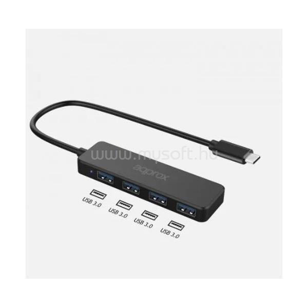 APPROX APPC54 USB HUB - Type-C 4in1 HUB (4db USB3.0) Fekete