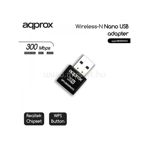 APPROX Hálózati Adapter - USB, nano, 300 Mbps Wireless N (802.11b/g/n)