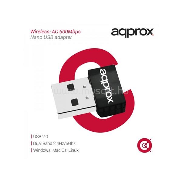 APPROX Hálózati Adapter - USB, nano, Dual-Band, 600 Mbps Wireless N (802.11b/g/n/ac)