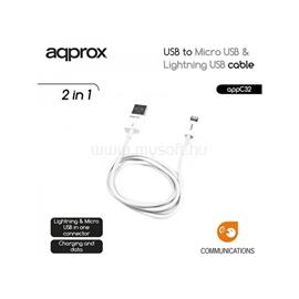 APPROX Kábel - USB to Micro USB & Lightning USB cable (Apple, iPhone, iPad) APPC32 small