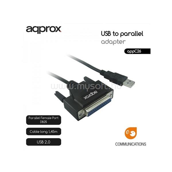 APPROX Kábel átalakító - USB2.0 to Párhuzamos (paraller) port adapter