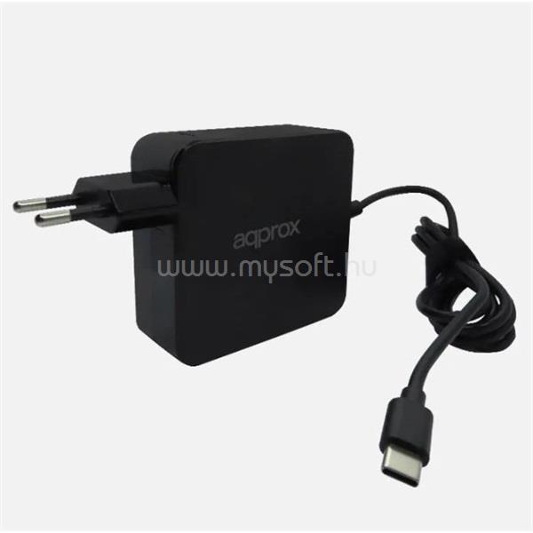 APPROX Notebook adapter 90W - Univerzális USB Type-C töltő, 5V/3A, 9V/3A, 12V/3A, 15V/3A, 20V/4.5A, Fekete