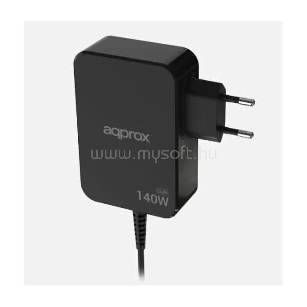 APPROX Telefontöltő - USB Type-C, 140W gyorstöltő + 1.8m kábel, Fekete