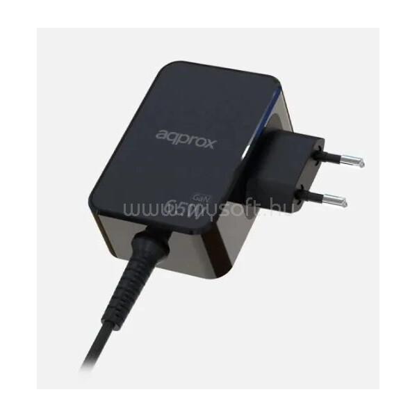 APPROX Telefontöltő - USB Type-C, 65W gyorstöltő + 1.8m kábel, Fekete