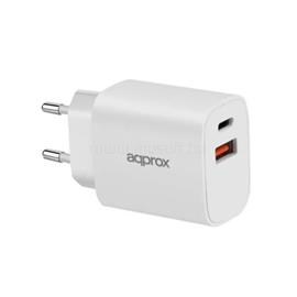 APPROX Telefontöltő - USB Type-C, USB-A port, 20W gyorstöltő + 1m USB Type-C kábel, Fehér APPUSBWALL20W small