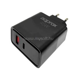 APPROX Telefontöltő - USB Type-C, USB-A port, 45W gyorstöltő + 1m USB Type-C kábel (fekete) APPUSBWALL45W small