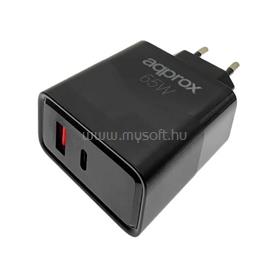 APPROX Telefontöltő - USB Type-C, USB-A port, 65W gyorstöltő + 1m USB Type-C kábel, Fekete APPUSBWALL65W small