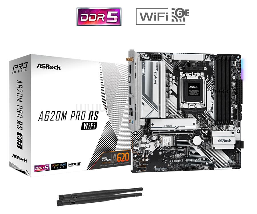 ASROCK alaplap A620M PRO RS WIFI (AM5, mATX)