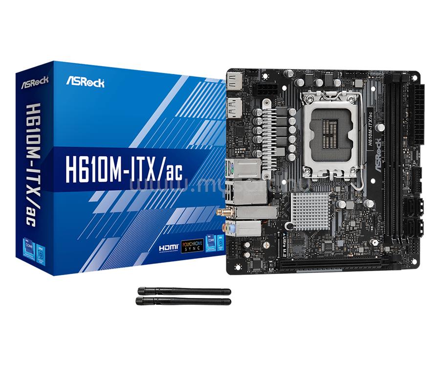 ASROCK alaplap H610M-ITX/AC (LGA1700, mini-ITX)