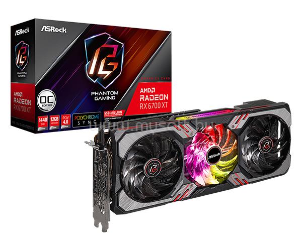 ASROCK Videokártya AMD Radeon RX 6700 XT Phantom Gaming D 12GB GDDR6 OC