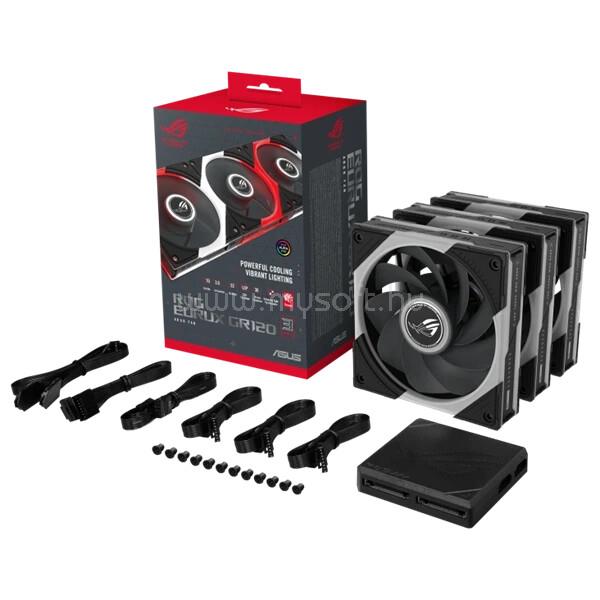 ASUS Rendszerhűtő Ventilátor ROG EURUX GR120 ARGB Reverse, 12cm (3db), fekete