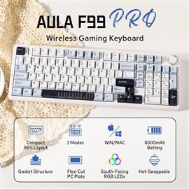 AULA F99 PRO Vezeték Nélküli Mechanikus Gamer Billentyűzet - Fehér-Kék AU-F99S-2 small
