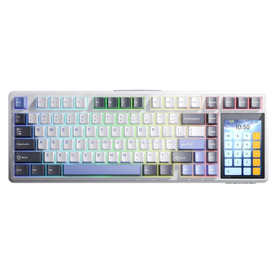 AULA L99 Tri-Mode mechanikus gamer vezeték nélküli billentyűzet érintőképernyővel amerikai angol lokalizáció (fehér)