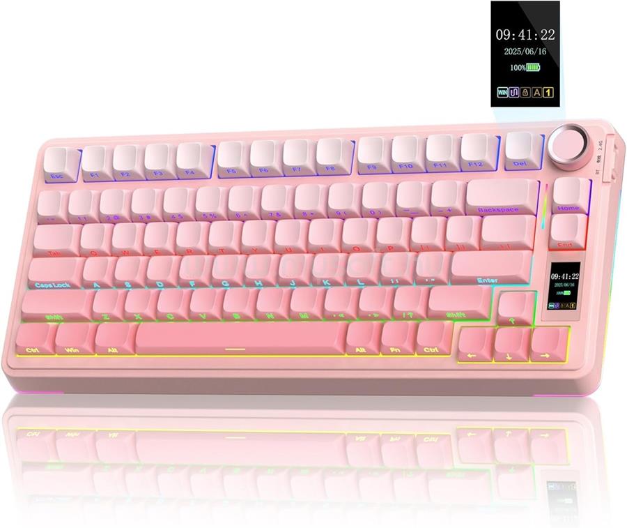 AULA S75 PRO mechanikus gamer vezeték nélküli billentyűzet amerikai angol lokalizáció (rózsaszín)