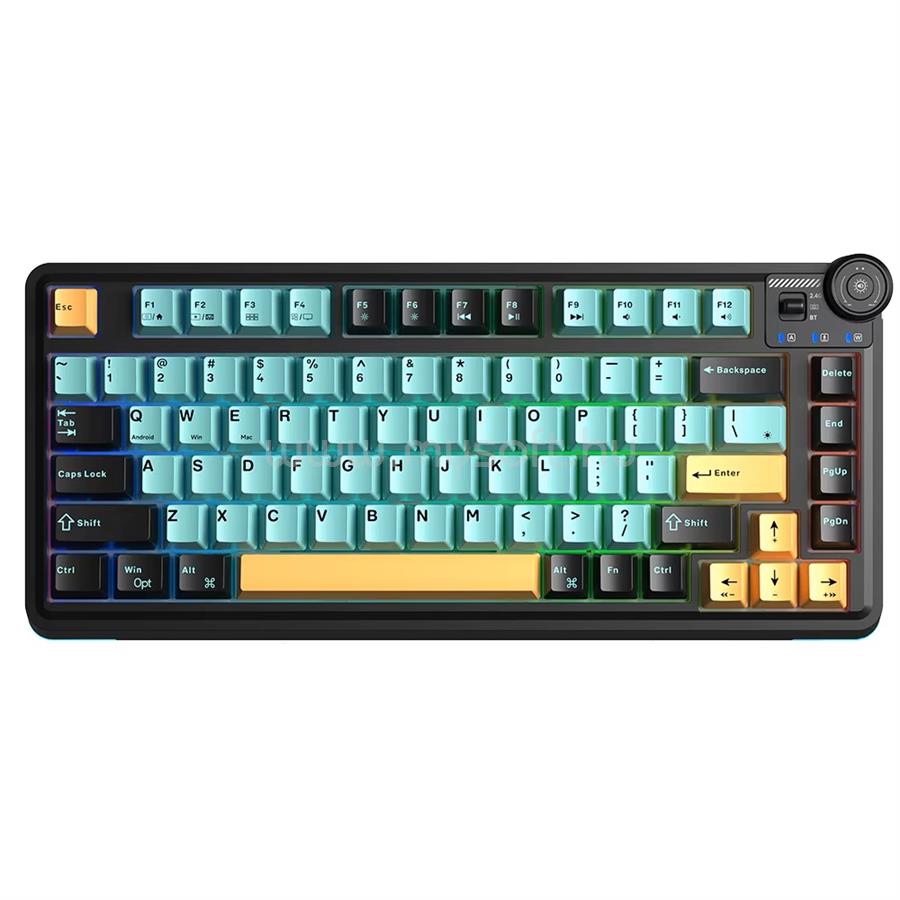 AULA AU75 Tri-Mode mechanikus gamer vezeték nélküli billentyűzet amerikai angol lokalizáció (fekete-zöld-sárga)