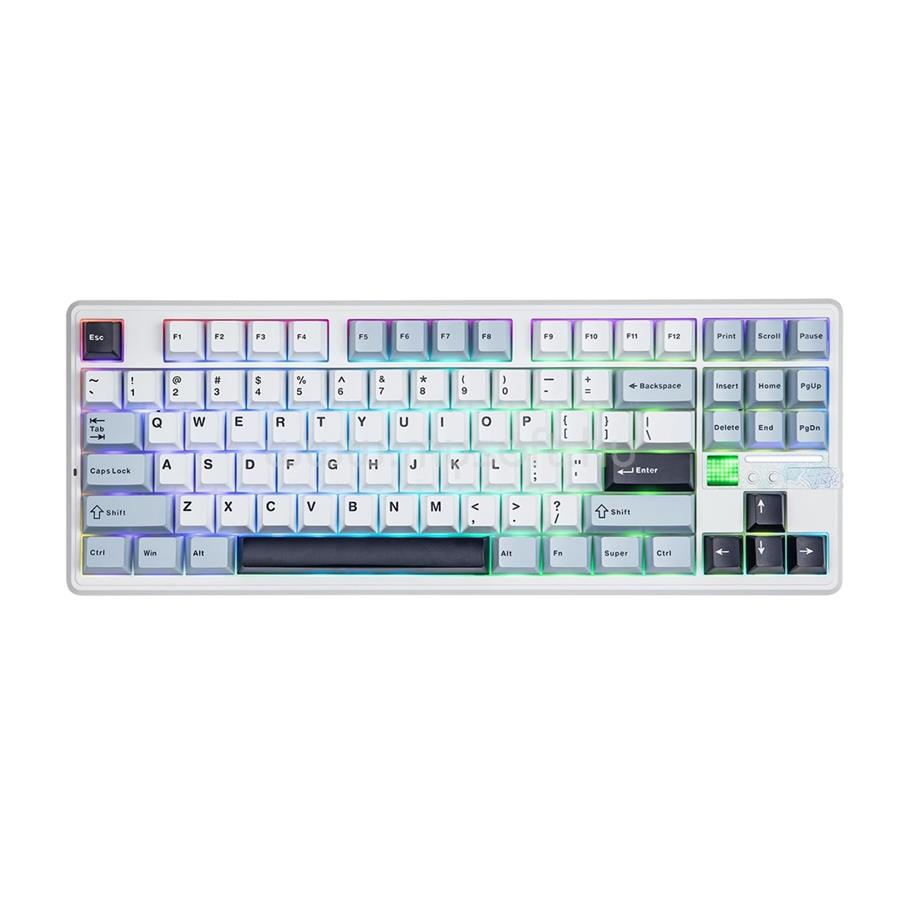 AULA F87 PRO V2 mechanikus gamer vezeték nélküli billentyűzet amerikai angol lokalizáció (fehér-kék)
