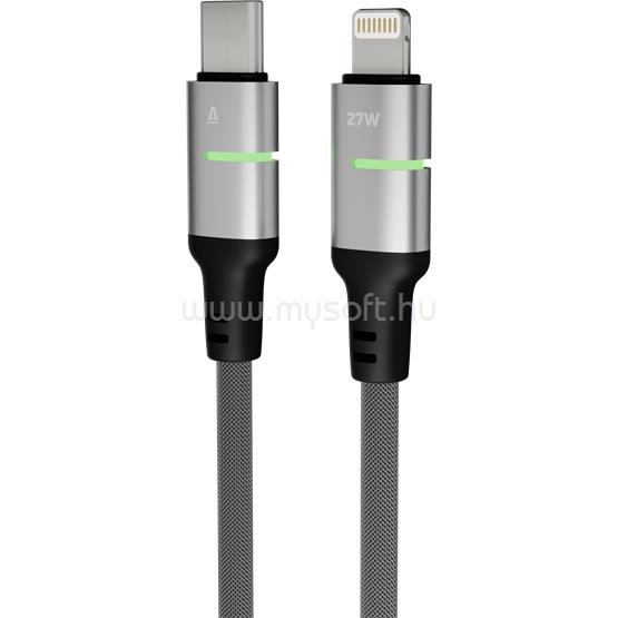 AVAX CB636 STEELY LED 27W USB-C - Lightning gyorstöltő kábel, fonott, fekete - 2m