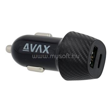AVAX CC302B CARLY USB A (QC)+Type C (PD) 20W autós töltő (fekete)