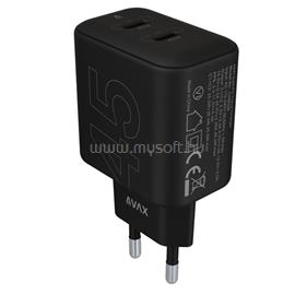 AVAX CH602B SPEEDY+ 45W GaN 2x USB-C PD3.0 fekete gyors töltő adapter AVAX_CH602B small