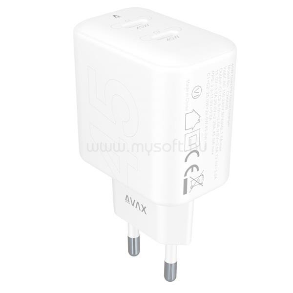 AVAX CH602W SPEEDY+ 45W GaN 2x USB-C PD3.0 fehér gyors töltő adapter