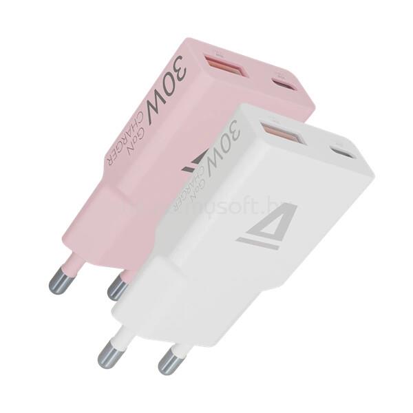 AVAX CH6412 30W GaN USB-C és USB-A gyorstöltő Duo csomag (fehér+rózsaszín)