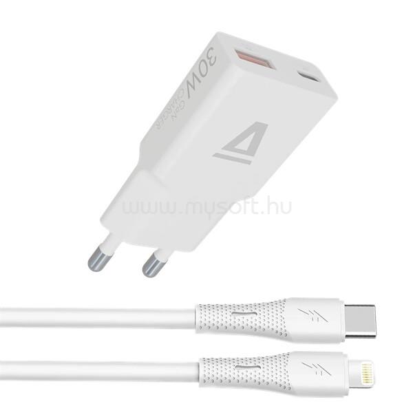AVAX CH6414 30W GaN töltő és USB-C-Lightning szilikon kábel, fehér