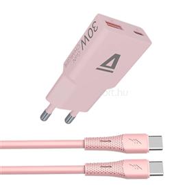 AVAX CH6417 30W GaN töltő és 60W USB-C szilikon kábel csomag, rózsaszín AVAX_CH6417 small
