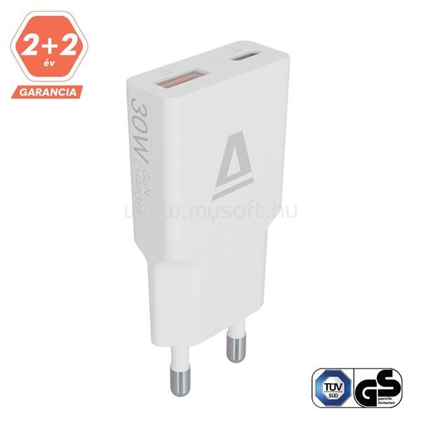 AVAX CH641W NANO SLIM 30W USB-C (PD3.0)+USB-A (QC3.0) hálózati töltő (fehér)
