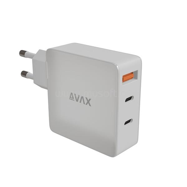 AVAX CH921W PRIME 140W GaN 2x Type C (PD 3.1) + USB A 30W hálózati gyorstöltő (fehér)