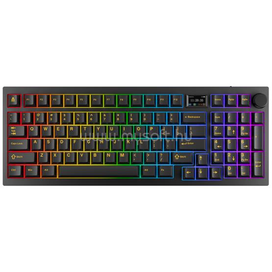 AVAX GM03 PRO 98% Gasket RGB tri-mode mechanikus Gateron sárga switch vezeték nélküli billentyűzet (magyar, fekete)