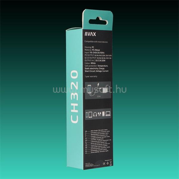 AVAX Hálózati töltő USB-A USB-C 20W (fehér)