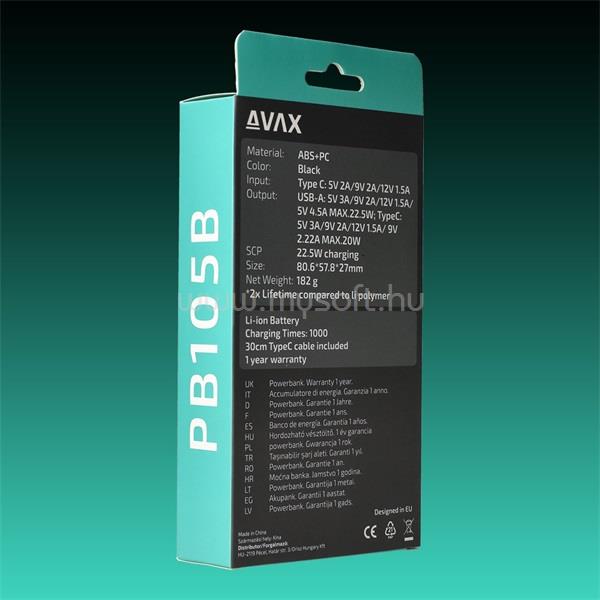 AVAX Powerbank USB-C 20W 10000mAh (fekete)